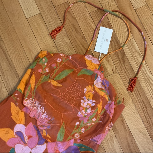 Caroline Constas Floral Halter Dress linen dress travel dress summer dress - Picture 4 of 16